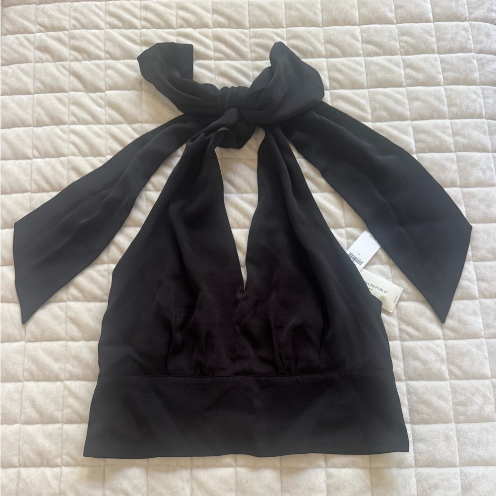 Banana Republic Black Halter Top with Bow Detail